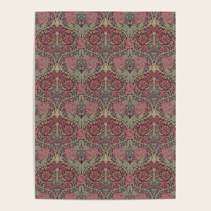 William Morris Honeysuckle & Tulip Burgundy and Sage Poster Gallery Image 1