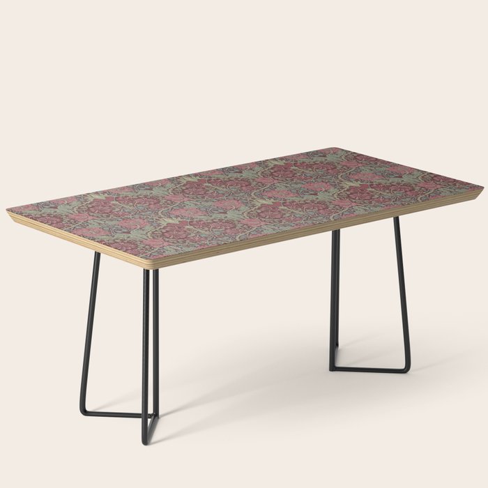 William Morris Honeysuckle & Tulip Burgundy and Sage Coffee Table Gallery Image 1