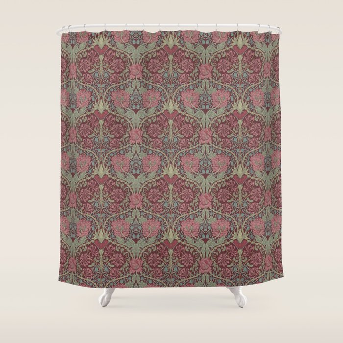 William Morris Honeysuckle & Tulip Burgundy and Sage Shower Curtain Gallery Image 1