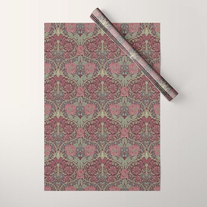 William Morris Honeysuckle & Tulip Burgundy and Sage Wrapping Paper Gallery Image 1