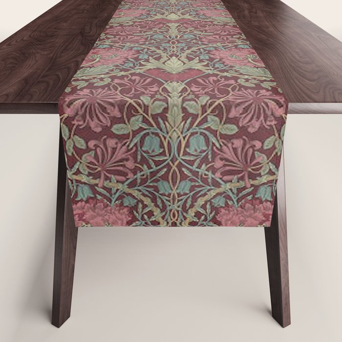 William Morris Honeysuckle & Tulip Burgundy and Sage Table Runner Gallery Image 1