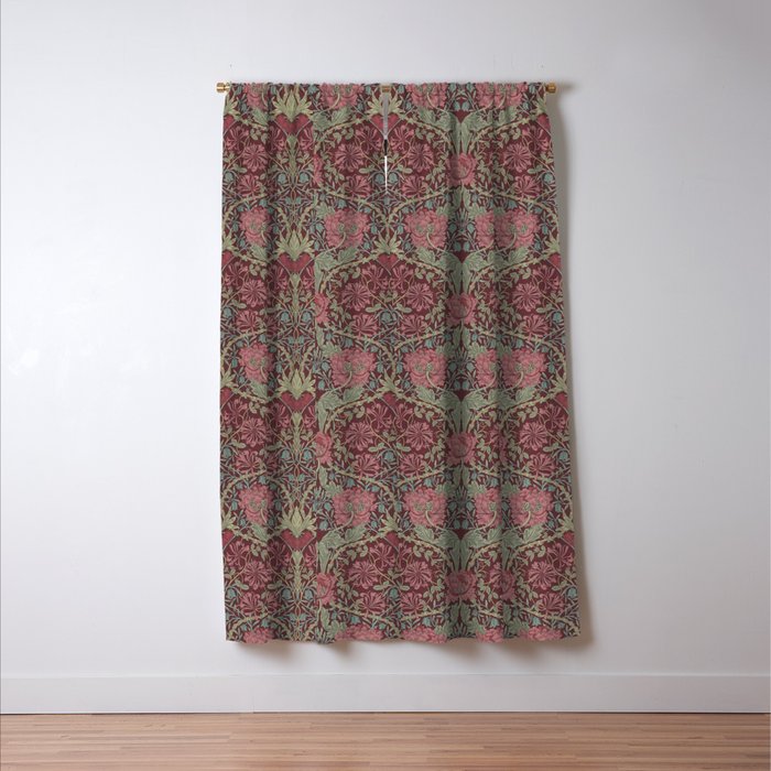 William Morris Honeysuckle & Tulip Burgundy and Sage Window Curtain Gallery Image 3