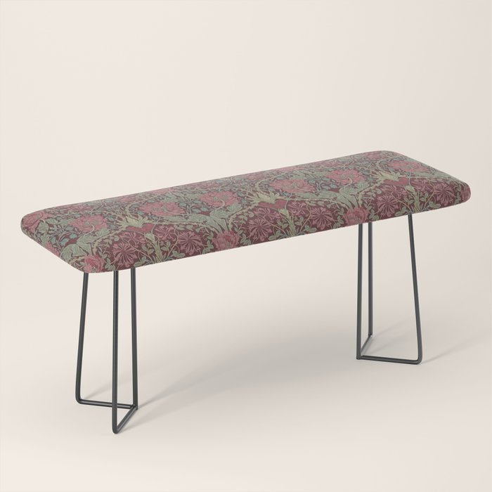 William Morris Honeysuckle & Tulip Burgundy and Sage Bench Gallery Image 1