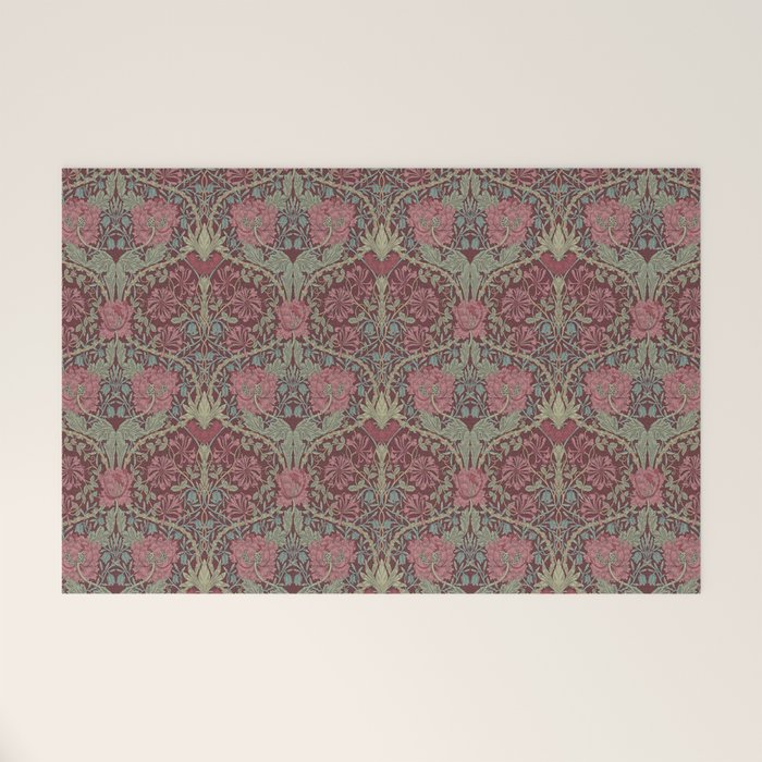 William Morris Honeysuckle & Tulip Burgundy and Sage Welcome Mat Gallery Image 1