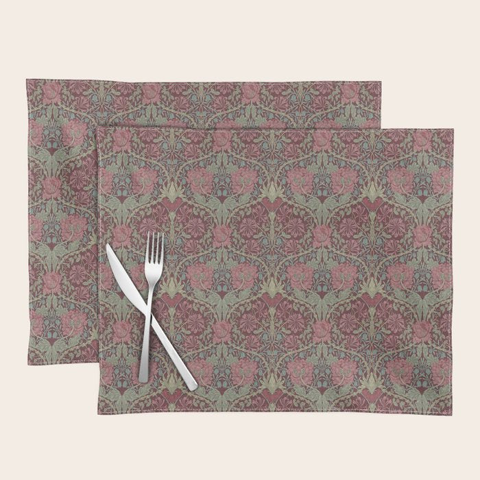 William Morris Honeysuckle & Tulip Burgundy and Sage Placemat Gallery Image 1