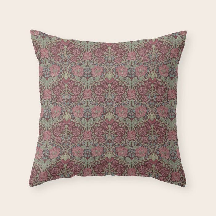 William Morris Honeysuckle & Tulip Burgundy and Sage Throw Pillow Gallery Image 1
