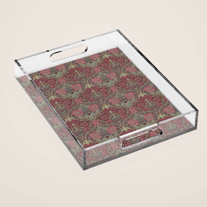 William Morris Honeysuckle & Tulip Burgundy and Sage Acrylic Tray Gallery Image 1