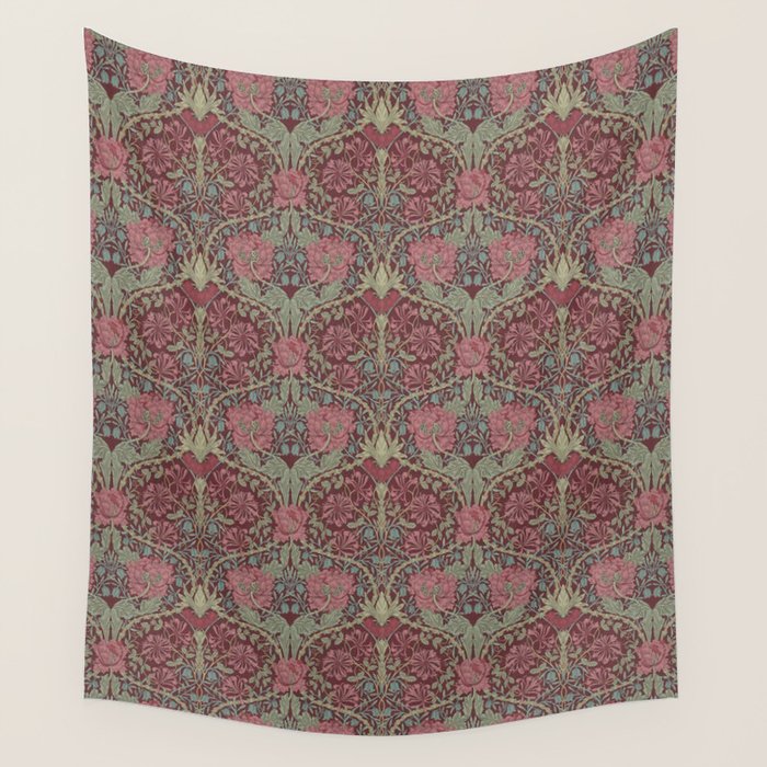 William Morris Honeysuckle & Tulip Burgundy and Sage Wall Tapestry Gallery Image 1