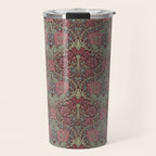 William Morris Honeysuckle & Tulip Burgundy and Sage Travel Mug Gallery Image 1