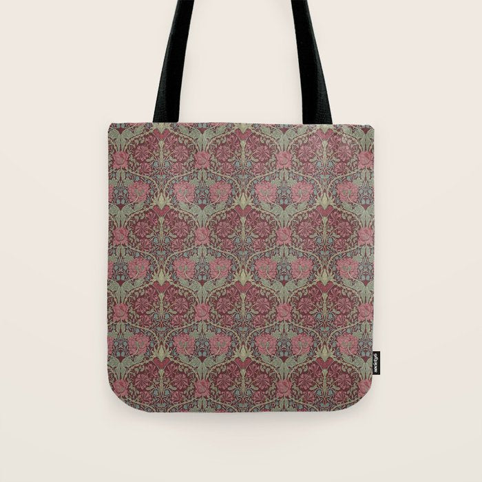 William Morris Honeysuckle & Tulip Burgundy and Sage Tote Bag Gallery Image 1