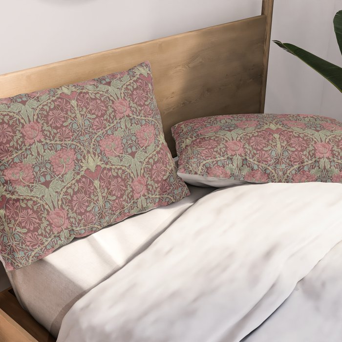 William Morris Honeysuckle & Tulip Burgundy and Sage Pillow Sham Gallery Image 2