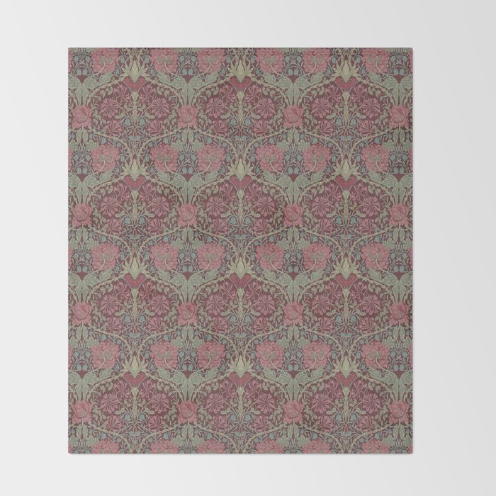 William Morris Honeysuckle & Tulip Burgundy and Sage Throw Blanket Gallery Image 2