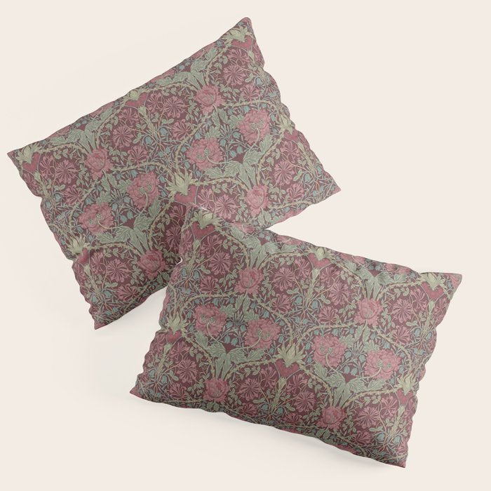 William Morris Honeysuckle & Tulip Burgundy and Sage Pillow Sham Gallery Image 1