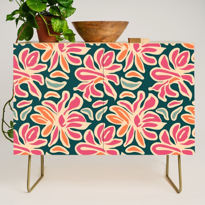 Abstract vintage flower art pattern Credenza Gallery Image 1