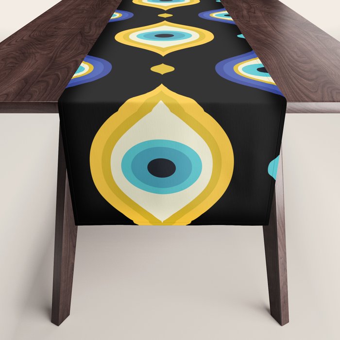 Mystic Evil Eyes on Black Table Runner Gallery Image 1