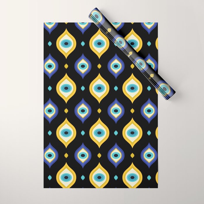 Mystic Evil Eyes on Black Wrapping Paper Gallery Image 1