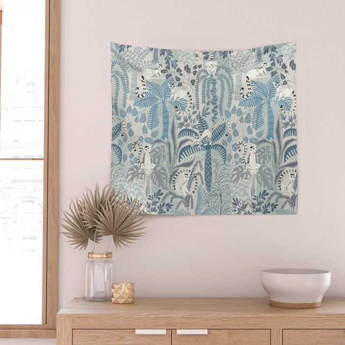 Jungle adventure chalky blue Wall Tapestry Gallery Image 2