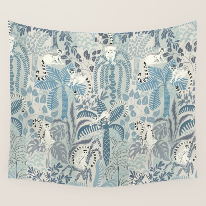 Jungle adventure chalky blue Wall Tapestry Gallery Image 4