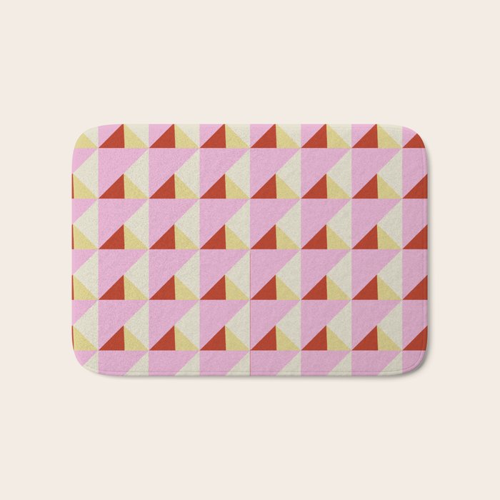 Geometric Triangle Pattern Playful Pink Red and Yellow Abstract Repeat Print Bath Mat Gallery Image 1
