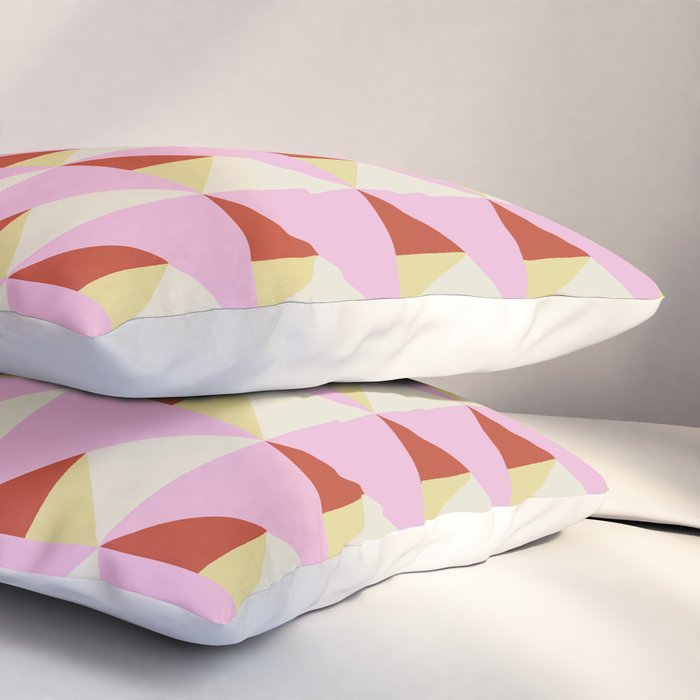 Geometric Triangle Pattern Playful Pink Red and Yellow Abstract Repeat Print Pillow Sham Gallery Image 3