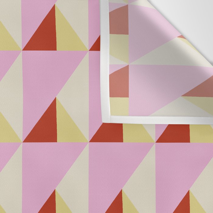 Geometric Triangle Pattern Playful Pink Red and Yellow Abstract Repeat Print Wall Tapestry Gallery Image 3