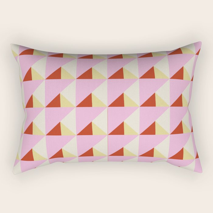 Geometric Triangle Pattern Playful Pink Red and Yellow Abstract Repeat Print Rectangular Pillow Gallery Image 2