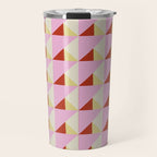 Geometric Triangle Pattern Playful Pink Red and Yellow Abstract Repeat Print Travel Mug Gallery Image 1