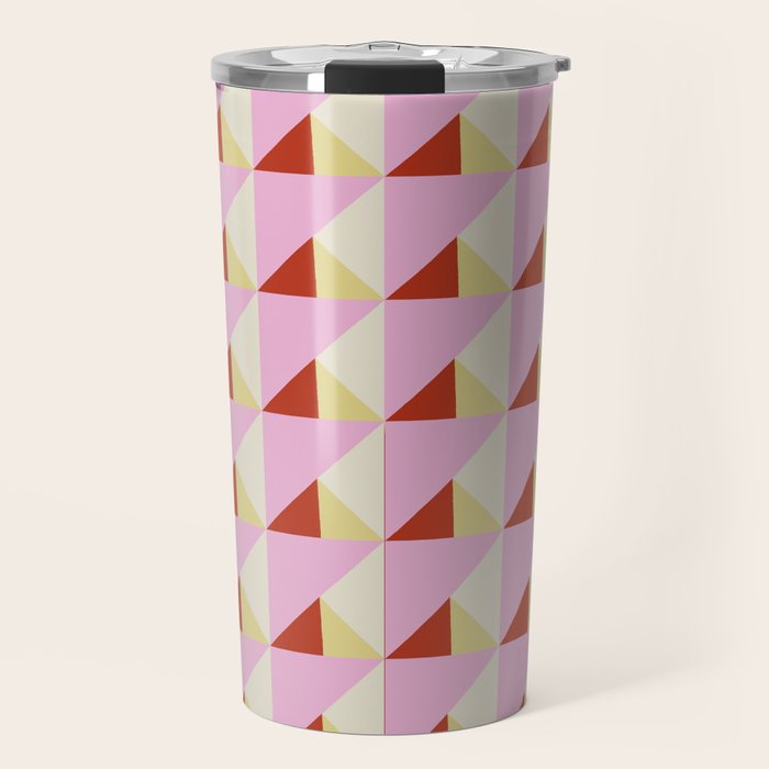 Geometric Triangle Pattern Playful Pink Red and Yellow Abstract Repeat Print Travel Mug Gallery Image 1