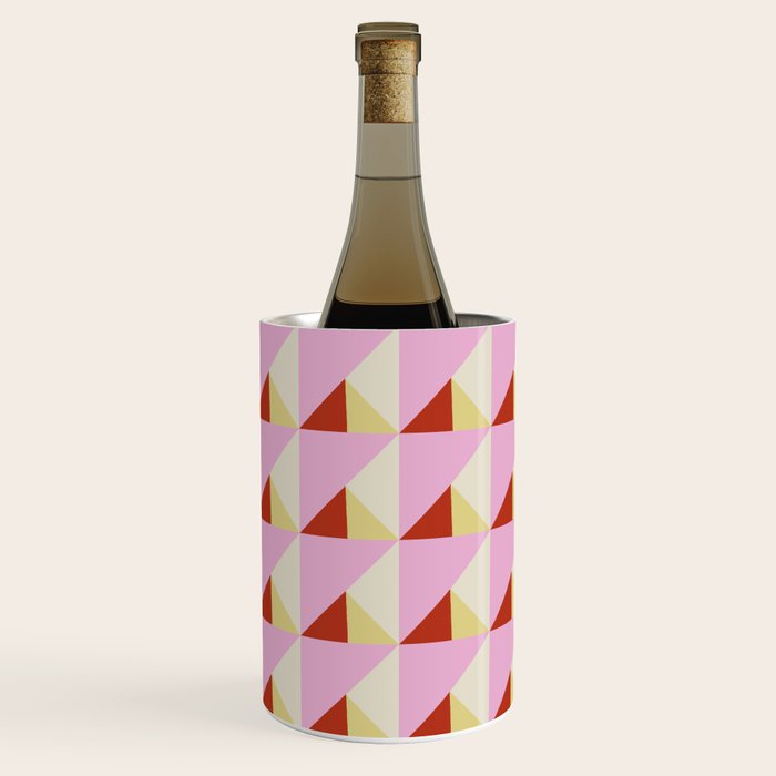 Geometric Triangle Pattern Playful Pink Red and Yellow Abstract Repeat Print Wine Chiller Gallery Image 3