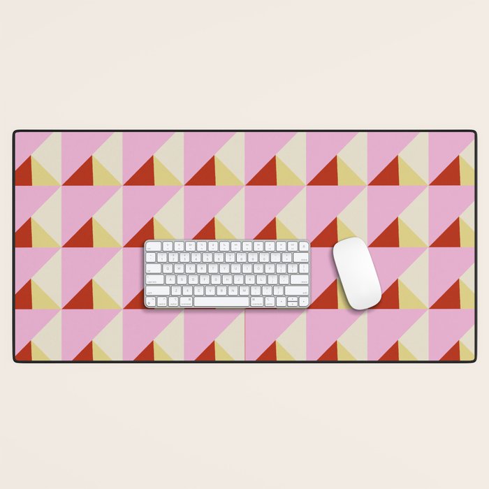 Geometric Triangle Pattern Playful Pink Red and Yellow Abstract Repeat Print Desk Mat Gallery Image 1