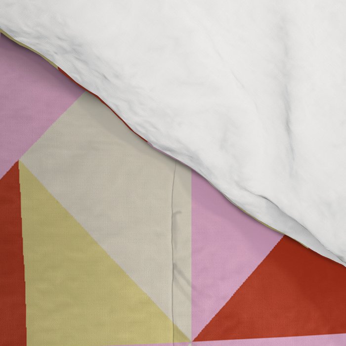 Geometric Triangle Pattern Playful Pink Red and Yellow Abstract Repeat Print Comforter Gallery Image 4