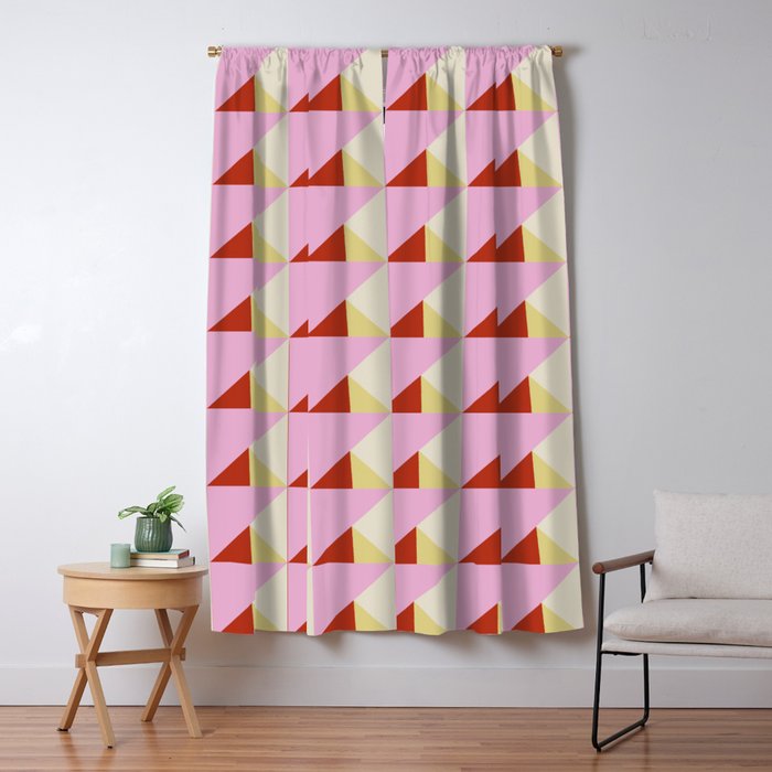 Geometric Triangle Pattern Playful Pink Red and Yellow Abstract Repeat Print Window Curtain Gallery Image 1