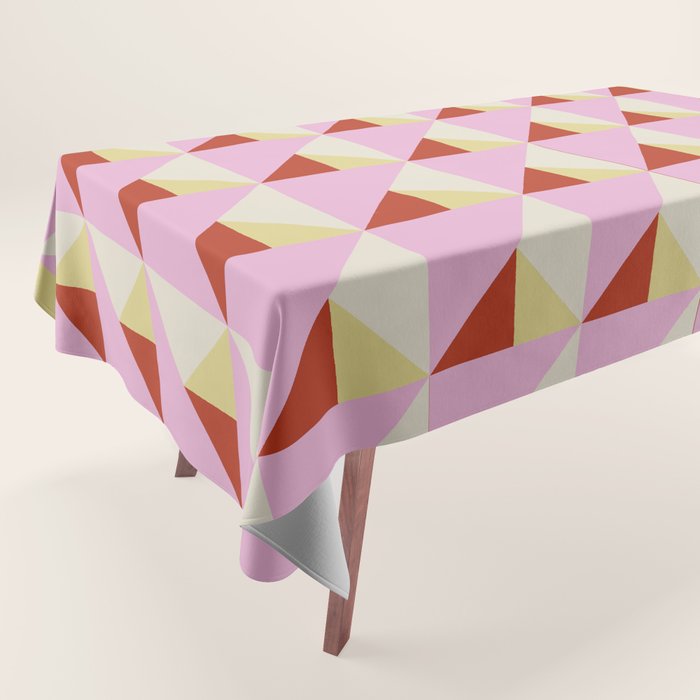 Geometric Triangle Pattern Playful Pink Red and Yellow Abstract Repeat Print Tablecloth Gallery Image 1