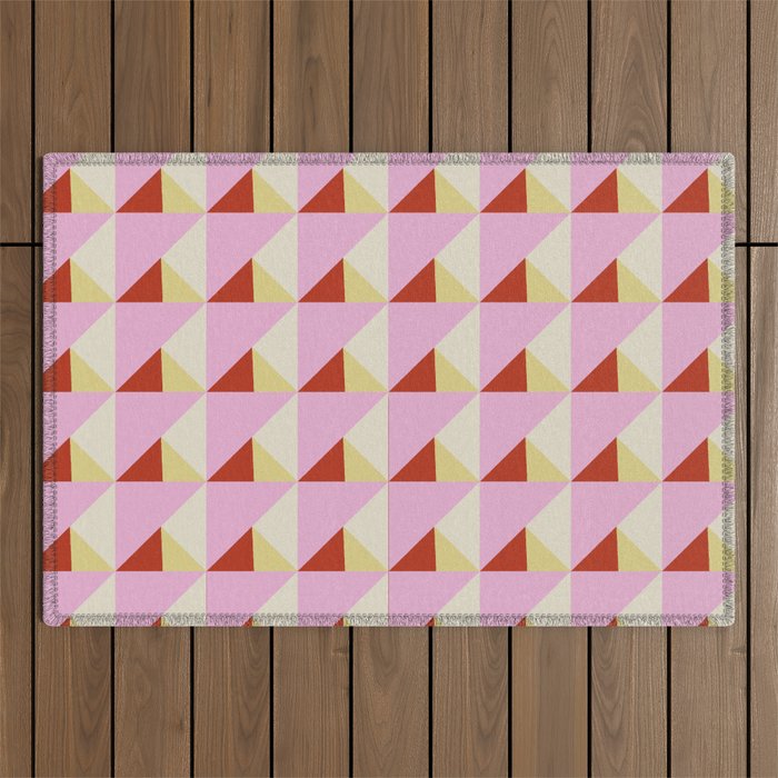 Geometric Triangle Pattern Playful Pink Red and Yellow Abstract Repeat Print Outdoor Rug Gallery Image 1