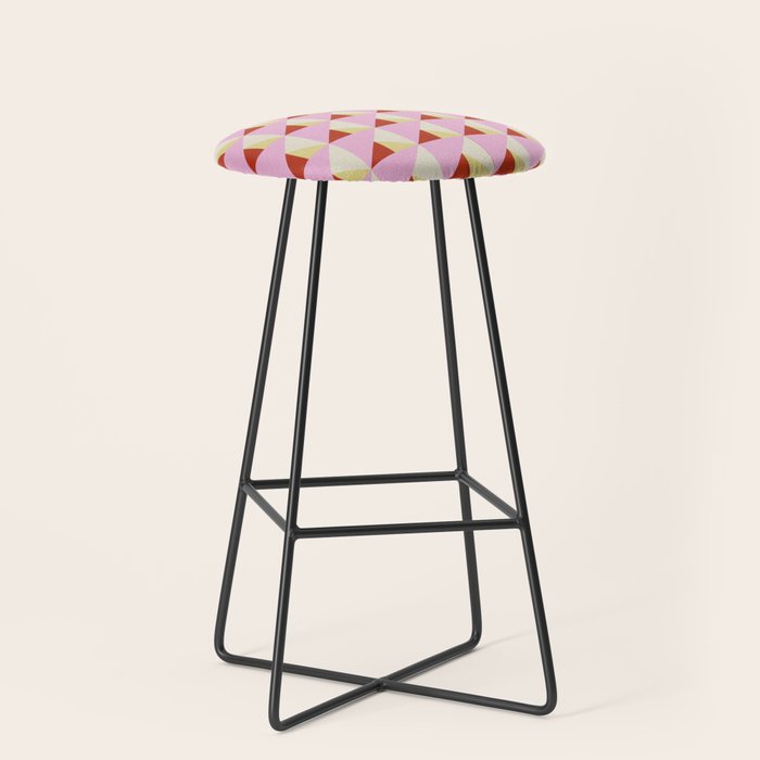 Geometric Triangle Pattern Playful Pink Red and Yellow Abstract Repeat Print Stool Gallery Image 1