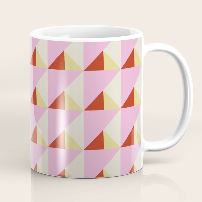 Geometric Triangle Pattern Playful Pink Red and Yellow Abstract Repeat Print Coffee Mug Gallery Image 1