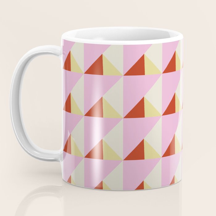 Geometric Triangle Pattern Playful Pink Red and Yellow Abstract Repeat Print Coffee Mug Gallery Image 3