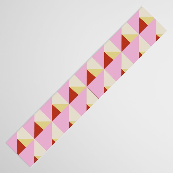 Geometric Triangle Pattern Playful Pink Red and Yellow Abstract Repeat Print Table Runner Gallery Image 3