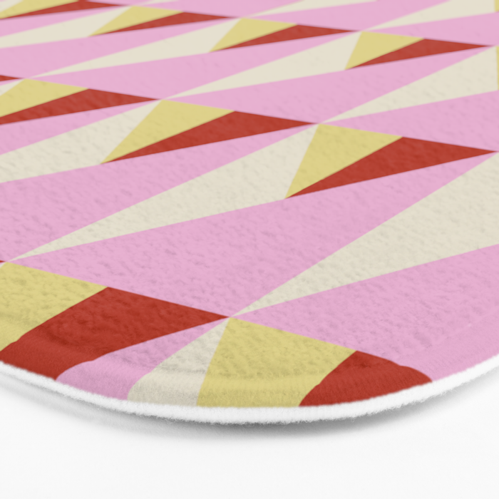Geometric Triangle Pattern Playful Pink Red and Yellow Abstract Repeat Print Bath Mat Gallery Image 3