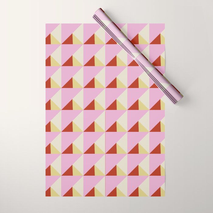 Geometric Triangle Pattern Playful Pink Red and Yellow Abstract Repeat Print Wrapping Paper Gallery Image 1