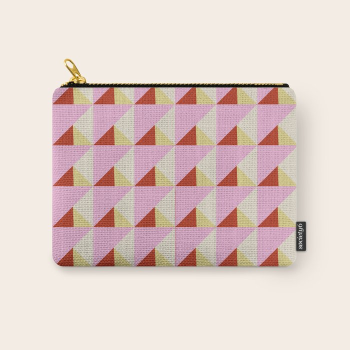Geometric Triangle Pattern Playful Pink Red and Yellow Abstract Repeat Print Carry All Pouch Gallery Image 1