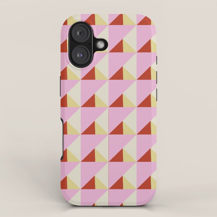 Geometric Triangle Pattern Playful Pink Red and Yellow Abstract Repeat Print iPhone Case Gallery Image 1