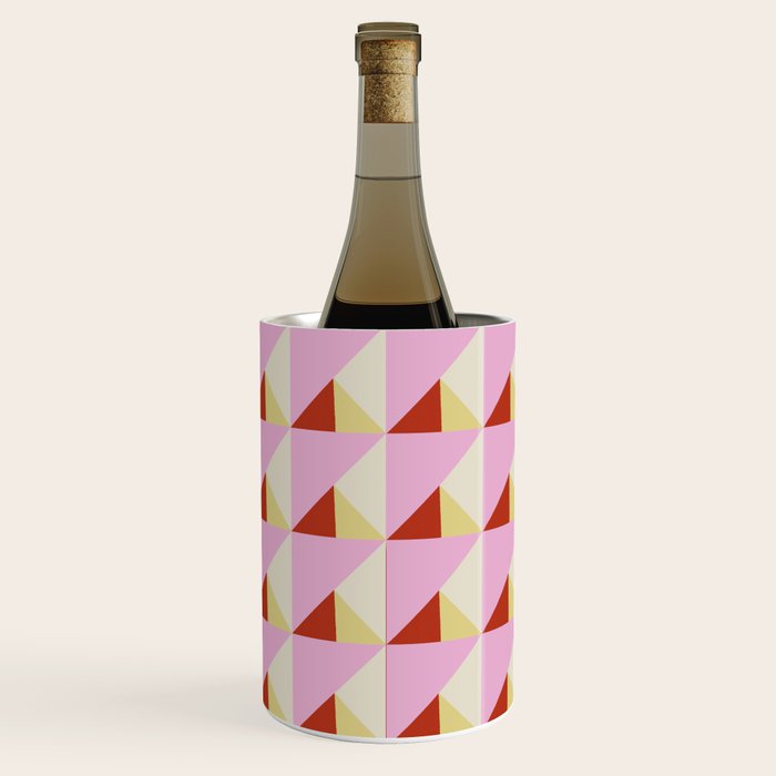 Geometric Triangle Pattern Playful Pink Red and Yellow Abstract Repeat Print Wine Chiller Gallery Image 1