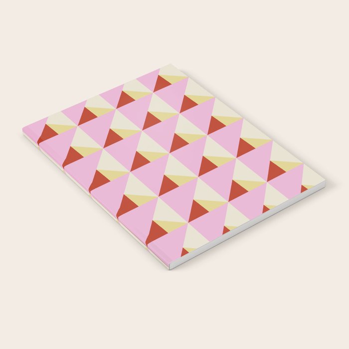 Geometric Triangle Pattern Playful Pink Red and Yellow Abstract Repeat Print Notebook Gallery Image 1