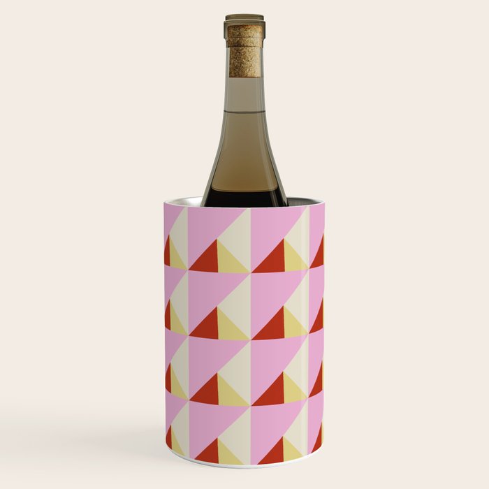 Geometric Triangle Pattern Playful Pink Red and Yellow Abstract Repeat Print Wine Chiller Gallery Image 2