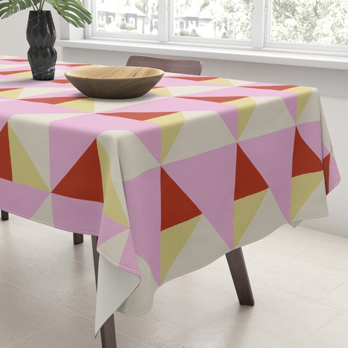 Geometric Triangle Pattern Playful Pink Red and Yellow Abstract Repeat Print Tablecloth Gallery Image 3
