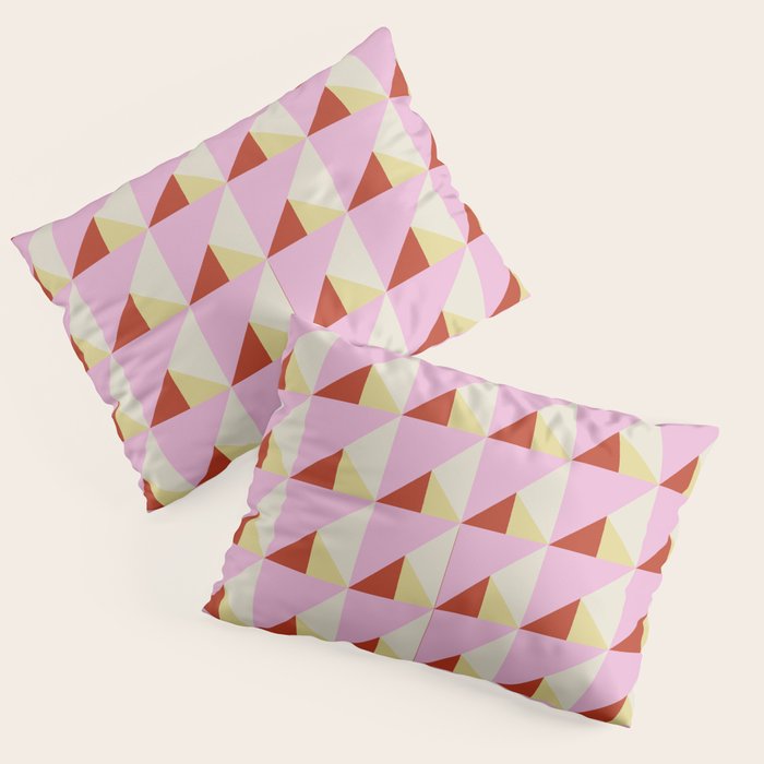 Geometric Triangle Pattern Playful Pink Red and Yellow Abstract Repeat Print Pillow Sham Gallery Image 3
