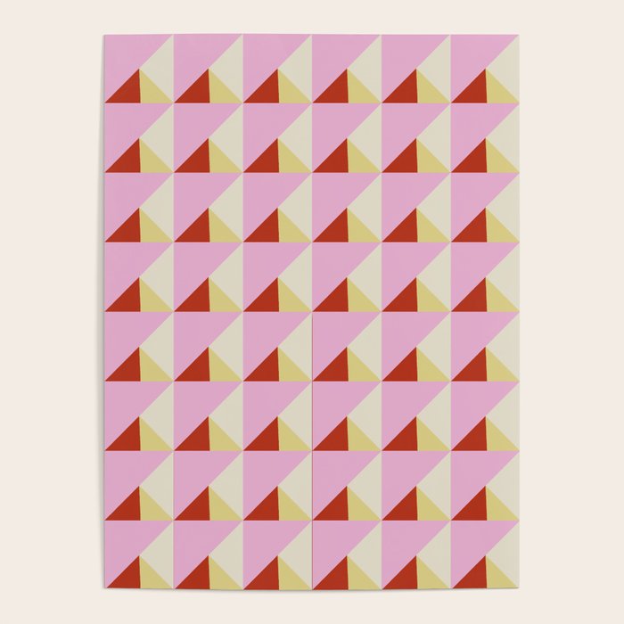 Geometric Triangle Pattern Playful Pink Red and Yellow Abstract Repeat Print Poster Gallery Image 4