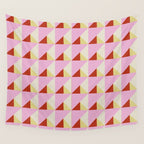 Geometric Triangle Pattern Playful Pink Red and Yellow Abstract Repeat Print Wall Tapestry Gallery Image 4