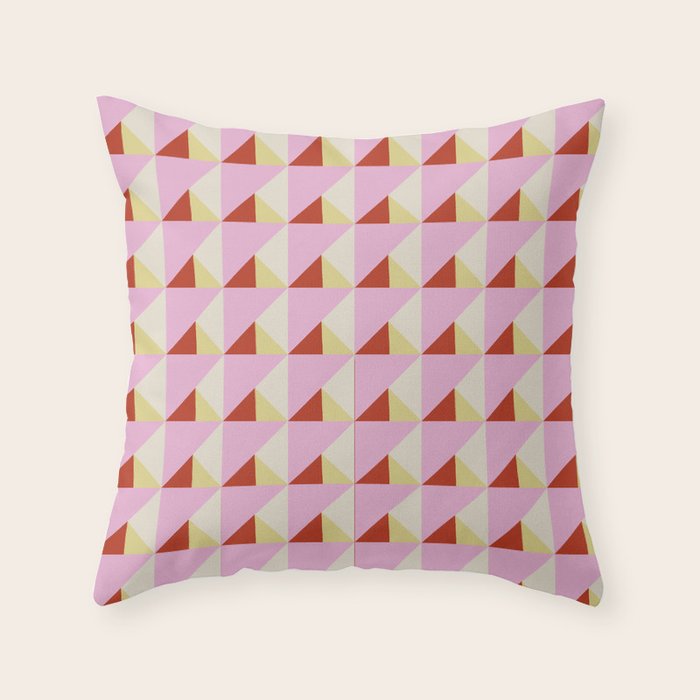 Geometric Triangle Pattern Playful Pink Red and Yellow Abstract Repeat Print Throw Pillow Gallery Image 6